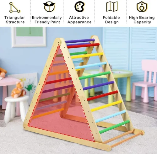 Miniatura 7 de Costzon Juguetes de escalada plegables para niños pequeños, 3 en 1 Montessori escalador triangular de madera para deslizarse y escalar, escaladores