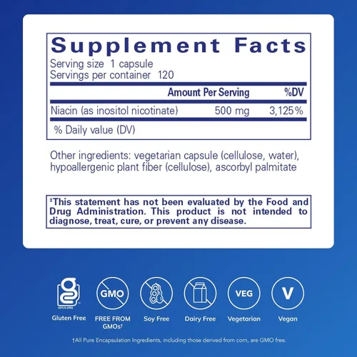 Miniatura 2 de Pure Encapsulations Niacitol 500 mg Niacina hipoalergénica sin enjuague para apoyar la digestión, la síntesis hormonal y la formación de tejidos*