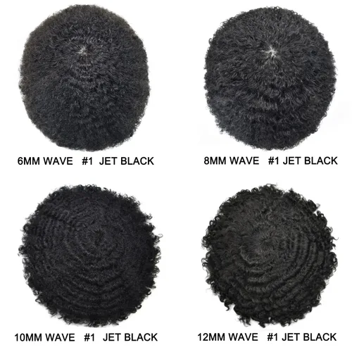 Miniatura 4 de Afro Toupee para hombres Unidades de cabello humano real para hombres negros inyectado PU Toupee afroamericano para hombre postizo rizado sistema