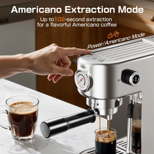 Miniatura 4 de Atatix Máquina de Café Espresso Mejorada, Cafetera Espresso Compacta de 20 Bares con Espumador de Leche, Cafetera de Acero Inoxidable con Tanque