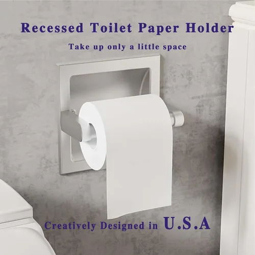Miniatura 2 de Soporte de papel higiénico empotrable de níquel cepillado, estilo contemporáneo de hotel, soporte de papel higiénico giratorio en pared, soporte