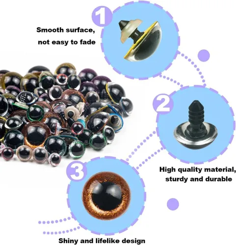 Miniatura 3 de 80 ojos de seguridad de 0.39 a 0.99 pulgadas para Amigurumi, ojos para manualidades con arandelas, ojos de animales de peluche para bricolaje
