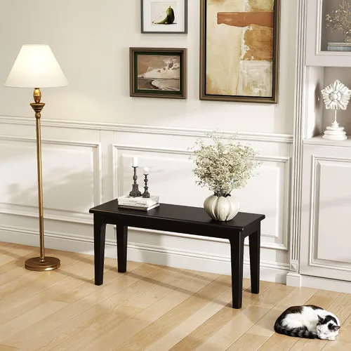 Miniatura 3 de Banco de comedor de 39.4 pulgadas de madera de roble macizo, banco de entrada para sala de estar, dormitorio, cocina (negro)
