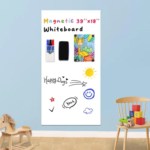 Miniatura 14 de Paquete de 2, papel de contacto magnético para pizarra blanca de 39" x 18", adhesivo y sin efecto fantasma, pegatina magnética de pizarra de borrado