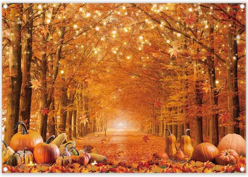 Miniatura 2 de Fondo de fotografía de otoño de 7 x 5 pies, hojas de arce de otoño, calabaza, fondo para dar amigos, suministros de fiesta de Acción de Gracias