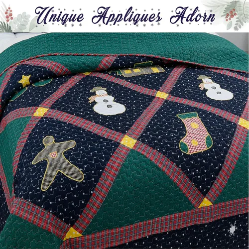 Miniatura 4 de Cozy Line Home Fashions Juego de ropa de cama reversible con diseño de retazos de Navidad, color azul marino, silencioso, cielo estrellado, cabaña