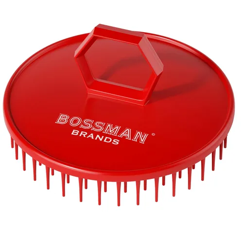 Bossman Masajeador y cepillo de champú para cuero cabelludo (3 pulgadas, rojo) - Cepillo exfoliante para cuero cabelludo - Limpiador de cabeza,