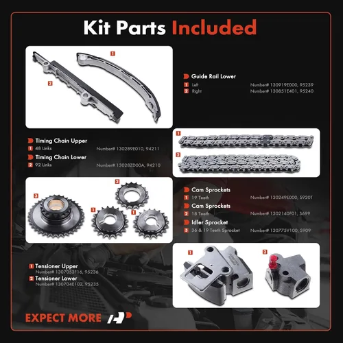 Miniatura 2 de A-Premium Kit de cadena de distribución del motor con riel guía y piñón tensor y tensor más [compatible con DOHC, 4 cilindros 2.4 L, KA24DE]