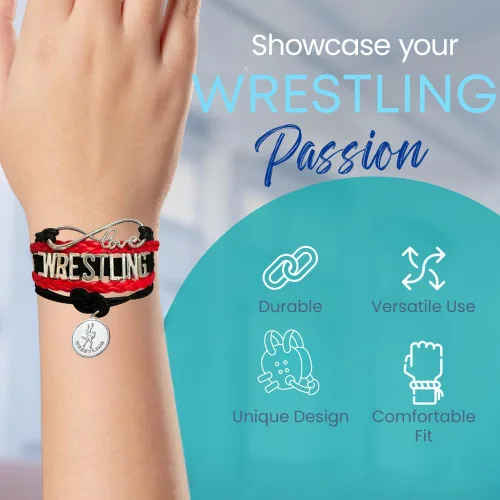 Miniatura 2 de Pulsera de encanto de lucha libre Sportybella - Joyería de lucha libre - Regalos personalizados deportivos para luchadores, equipos, mamás y Rojo