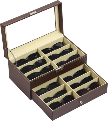 Miniatura 22 de AUTOARK AW-023 - Organizador de cuero para guardar lentes de sol, 12 piezas, color negro, AW-023