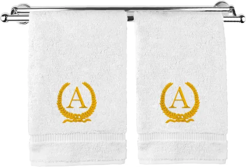 Miniatura 79 de Toalla de mano con monograma, regalo personalizado, 16 x 30 pulgadas, diseño de corona dorada bordada con letra blanca en toalla negra, extra