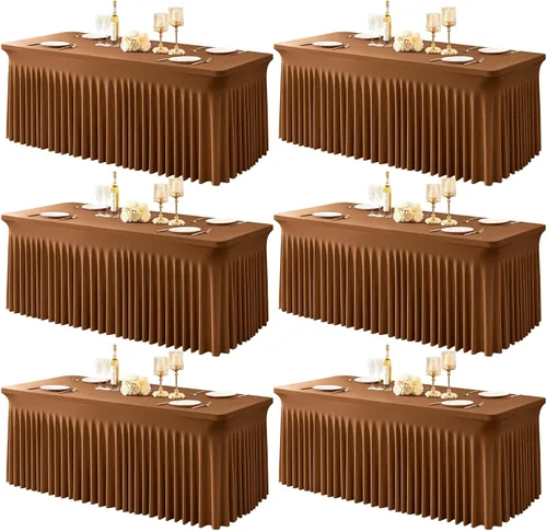Miniatura 74 de Paquete de 1 manteles azul bebé para mesas rectangulares de 4 pies, cubiertas de mesa de spandex elástico de una pieza resistentes a las arrugas