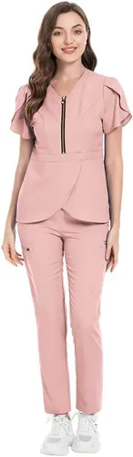 niaahinn Conjunto de ropa quirúrgica elástica con cuello en V y pantalones quirúrgicos, uniforme médico para enfermeras, trabajo para mujeres