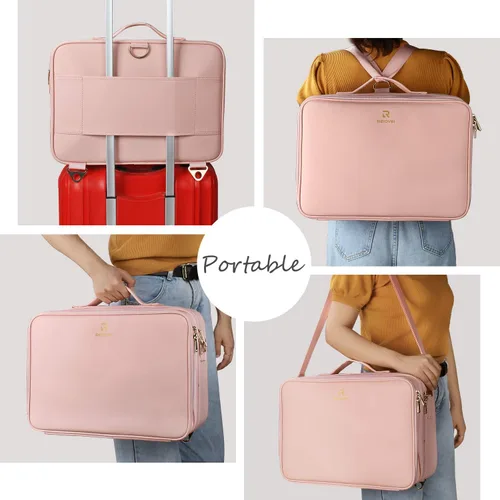 Miniatura 5 de Relavel - Estuche de maquillaje grande, bolsa de maquillaje profesional, estuche de tren de 16.5 pulgadas, organizador de cosméticos de viaje, Rosa