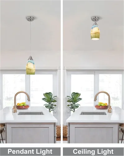 Miniatura 45 de karyfine Mini lámparas colgantes de vidrio artístico para isla de cocina, hechas a mano en color teja con vidrio dorado, iluminación colgante