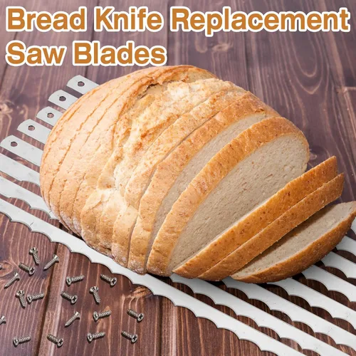 Miniatura 5 de Therwen 8 cuchillas de cuchillo de lazo de pan de 10.8 pulgadas, cuchillas dentadas de acero inoxidable con tornillos de repuesto para cortador