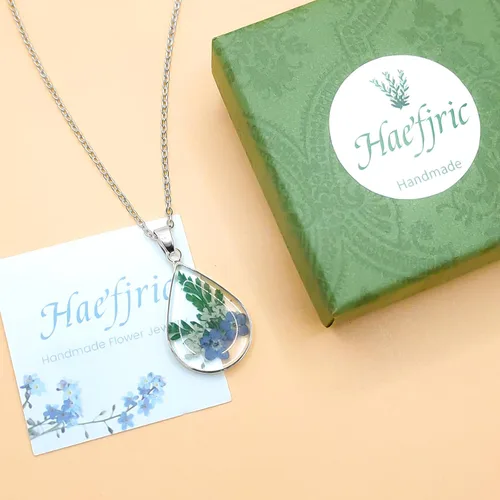 Miniatura 34 de Collar de flores silvestres prensadas con encaje de Forget-Me-Not y Queen Anne Collar de flores prensadas de oro Collares hechos a mano