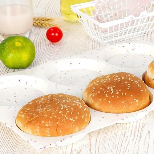 Miniatura 5 de CAKETIME Moldes para magdalenas de 4 pulgadas, moldes de huevo de silicona jumbo antiadherentes para sándwiches de desayuno, molde redondo