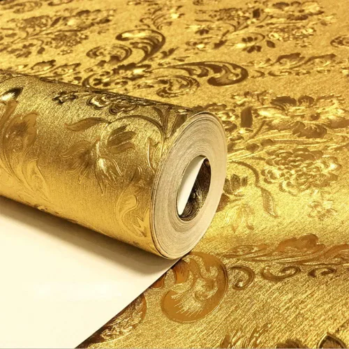 Miniatura 12 de Q QIHANG Papel tapiz moderno y simple de lámina dorada impermeable para hotel, KTV Bars TV, telón de fondo de 1.73 pies de ancho x 32.8 pies