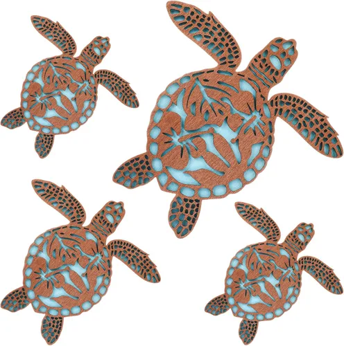 Miniatura 13 de Tatuo 3 piezas de decoración de pared costera de verano para baño, playa, arte de pared azul, tortuga de mar, tabla de surf, caballito de mar