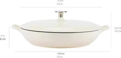 Miniatura 6 de Amazon Basics Cacerola Sartén Redonda de Hierro Fundido Esmaltado con Tapa para Horno, 3.3 Cuartos, Blanco