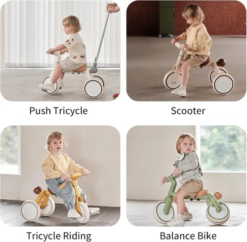 Miniatura 3 de Triciclo 4 en 1 para niños pequeños con mango de empuje ajustable para niños de 1 a 4 años, regalo de cumpleaños y juguete para niños y niñas