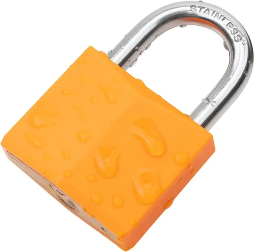 Miniatura 5 de Paquete de 12 cerraduras con llave igual, candado de latón cubierto naranja con grillete de acero inoxidable, cuerpo de bloqueo de 1-9/16 pulgadas
