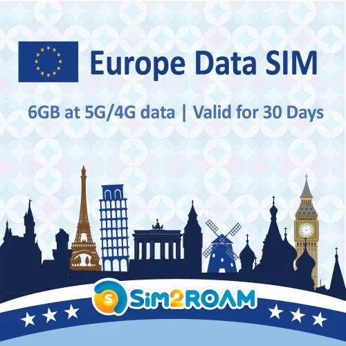 SIM2ROAM Europe Data SIM Card prepago 6GB 30 días | 5G/4G/LTD datos de alta velocidad - Francia, Reino Unido, Alemania, Italia, España, Irlanda,