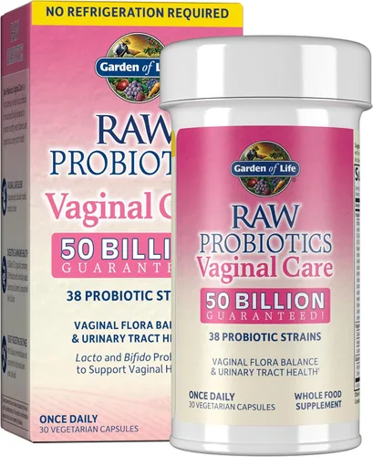 Garden of Life Raw Probiotics Vaginal Care - 50 mil millones de UFC - 38 cepas probióticas - Apoya la salud del tracto vaginal y urinario - estable