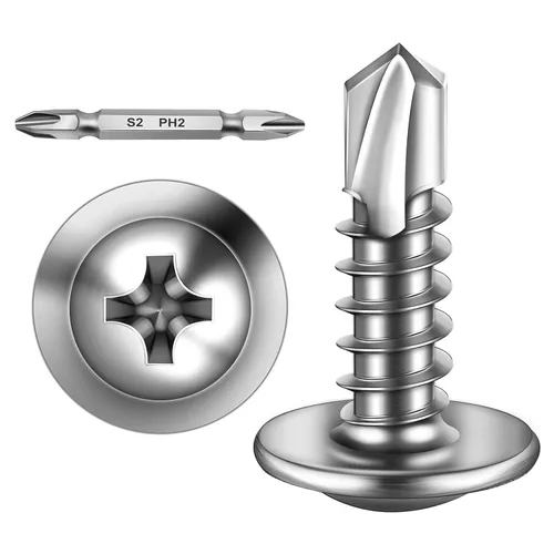 Miniatura 12 de Mywish 200 tornillos autorroscantes negros #10 × 1 pulgada para metal, 410 tornillos de metal negro de óxido de tornillo de acero inoxidable