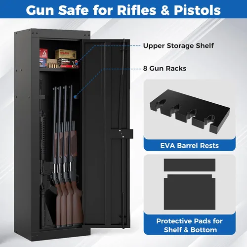 Miniatura 3 de Caja fuerte para 8 armas, gabinete de seguridad para rifles y pistolas del hogar, gabinete de pistola de acceso rápido con estante de almacenamiento