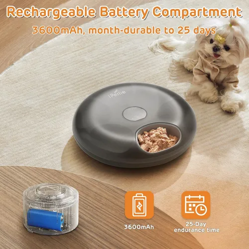 Miniatura 4 de iPettie Donut Frost - Comedero automático inalámbrico para mascotas de 6 comidas, alimentos secos y húmedos, con dos paquetes de hielo, batería