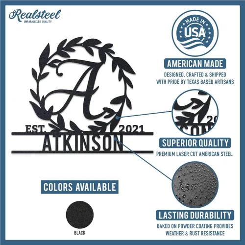 RealSteel Arte de pared de metal personalizado, letra de monograma personalizada con corona decorativa, nombre de la familia, regalo personalizable