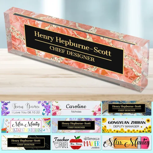Miniatura 25 de Placa de nombre de escritorio personalizada para profesores, placa de nombre para escritorios, placa de escritorio de vidrio acrílico transparente