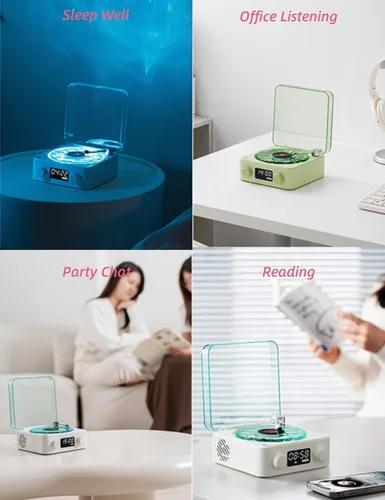 Miniatura 7 de The Waves - Altavoz Bluetooth, mini altavoces portátiles retro para ayudar a dormir, tocadiscos retro con ondas con luz ambiental, ruido blanco mar