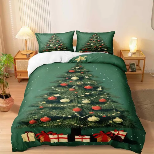 Miniatura 24 de Herside Juego de funda de edredón de Navidad, tamaño Queen, colorido patrón navideño impreso, bonita decoración navideña, microfibra suave, funda