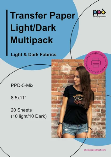 Miniatura 23 de PPD - Papel de transferencia térmica para camisetas de color oscuro para impresora de inyección de tinta, LTR, paquete de 5 hojas de 8.5 x 11