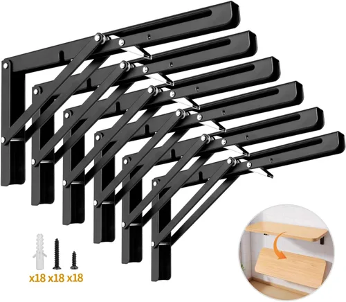 Miniatura 9 de Yarssihha Soporte plegable de estante de 8 pulgadas, paquete de 2 soportes plegables resistentes montados en la pared, soportes plegables de metal