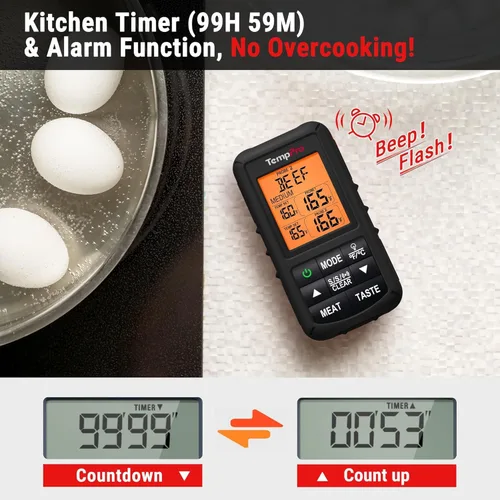 Miniatura 4 de Termómetro de carne inalámbrico digital ThermoPro TP20B negro de 152.4 m con sonda doble, termómetro de carne para cocinar alimentos digital
