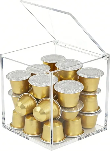 Miniatura 15 de KissYou Caja de acrílico con tapa, caja transparente con tapa con bisagras, almacenamiento de acrílico, soporte para cápsulas de café, organizador