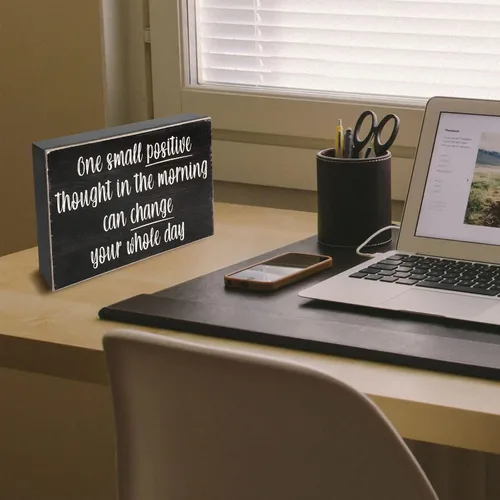 Miniatura 7 de Esur Positive Thought - Decoración de madera para escritorio de oficina en casa, estante inspirador, accesorios de decoración de pared para mujeres