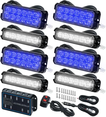Miniatura 13 de Kit de Luces Estroboscópicas LED con Función de Sincronización - 8 piezas con Controlador, Luz de Rejilla Intermitente de Advertencia de Emergencia