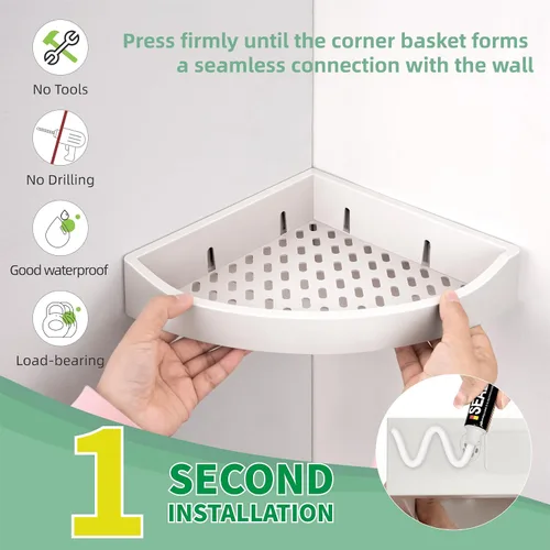 Estante esquinero de ducha para baño, montado en la pared, sin perforaciones, estantes de almacenamiento, cestas triangulares adhesivas de