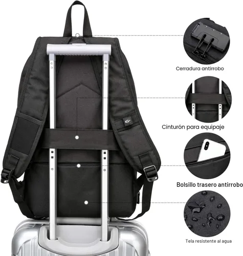Miniatura 5 de WENIG - Mochila antirrobo para portátil de viaje con puerto de carga USB y cerradura, mochila de trabajo delgada y resistente al agua para hombres