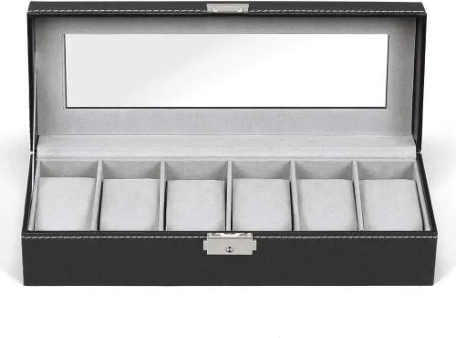 Miniatura 7 de NEX Caja de reloj organizador para hombres, de piel sintética superior de cristal para el almacenamiento de relojes