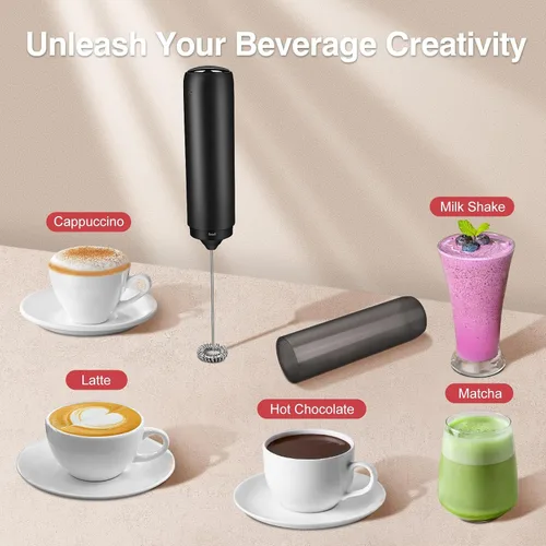 Miniatura 2 de Espumador de leche recargable, varita espumadora con tapa, mezclador de bebidas de mano con batidor de acero inoxidable