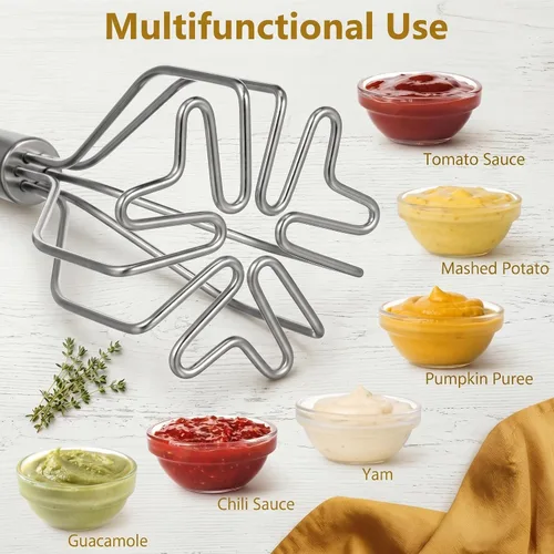 Miniatura 4 de KALLORY Triturador de papas, herramienta de cocina de acero inoxidable y triturador de alimentos para papas, huevos, verduras, frutas, guacamole