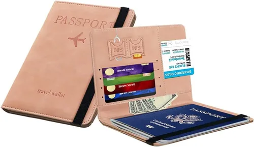 Miniatura 2 de Funda para pasaporte, funda para pasaporte, funda de cuero impermeable con bloqueo Rfid, cartera de viaje con correa elástica y ranura