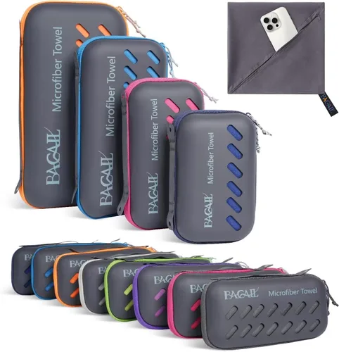BAGAIL - Toalla de camping con funda de EVA, toalla de viaje de microfibra compacta y ultrasuave, toalla de viaje súper absorbente y ligera de Gris