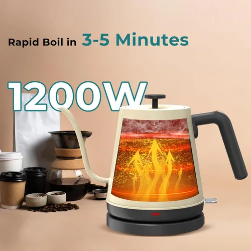 Miniatura 2 de NYOTA Hervidor eléctrico de cuello de cisne, hervidor de té eléctrico de 0.8 L de acero inoxidable 304, calentamiento rápido de 1200 W, hervidor
